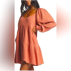 BILLABONG Ladies M Days Moon Long Sleeve Double Gauze Rust Dress 👗